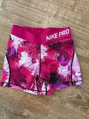Nike Pro Pink and Magenta Abstract Compression Shorts